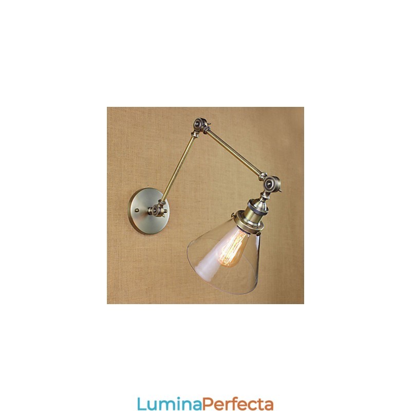 Placare cu fier Bronz Bar Culoar Sufragerie Hotel Vintage Brat Fier Sticla Lampă de perete Iluminat
