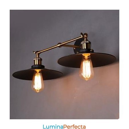 Aplică Retro Industrială Rurală Aplică Dublă Umbrelă Neagră Aplică Retro Industrială Rurală Aplică Dublă Umbrelă Neagră