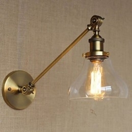 Lampă de perete pentru dormitor, sticlă de fier, bronz, alamă, stil retro, creativă americană
