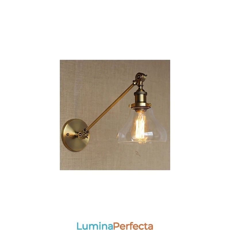 Lampă de perete pentru dormitor, sticlă de fier, bronz, alamă, stil retro, creativă americană