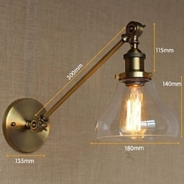 Lampă de perete pentru dormitor, sticlă de fier, bronz, alamă, stil retro, creativă americană