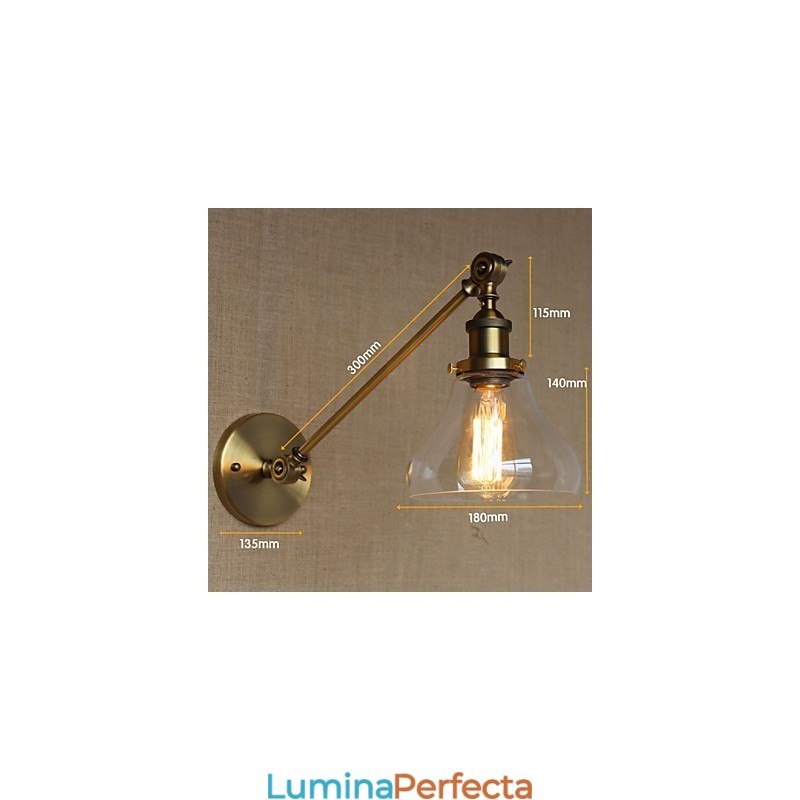 Lampă de perete pentru dormitor, sticlă de fier, bronz, alamă, stil retro, creativă americană