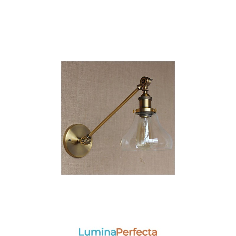 Lampă de perete pentru dormitor, sticlă de fier, bronz, alamă, stil retro, creativă americană
