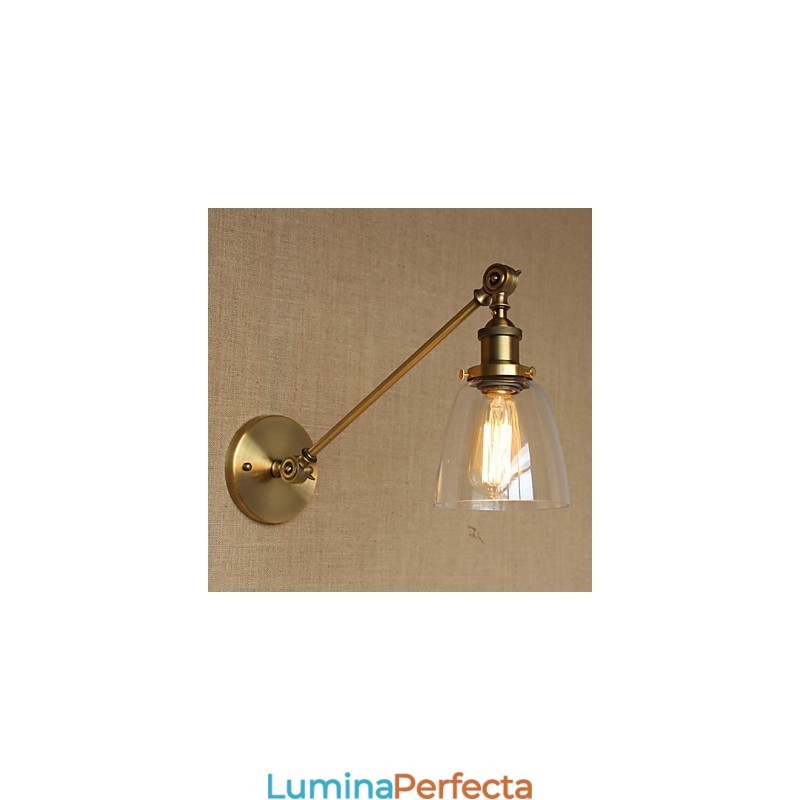 Lampă de perete pentru dormitor, sticlă de fier, bronz, alamă, stil retro, creativă americană