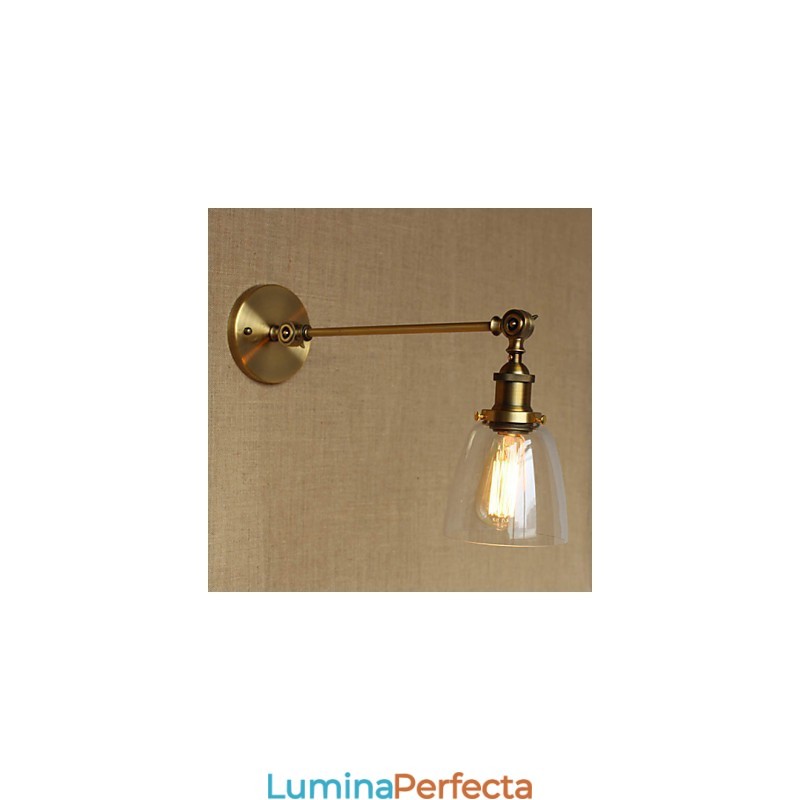 Lampă de perete pentru dormitor, sticlă de fier, bronz, alamă, stil retro, creativă americană
