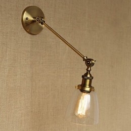 Lampă de perete pentru dormitor, sticlă de fier, bronz, alamă, stil retro, creativă americană