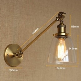 Lampă de perete pentru dormitor, sticlă de fier, bronz, alamă, stil retro, creativă americană