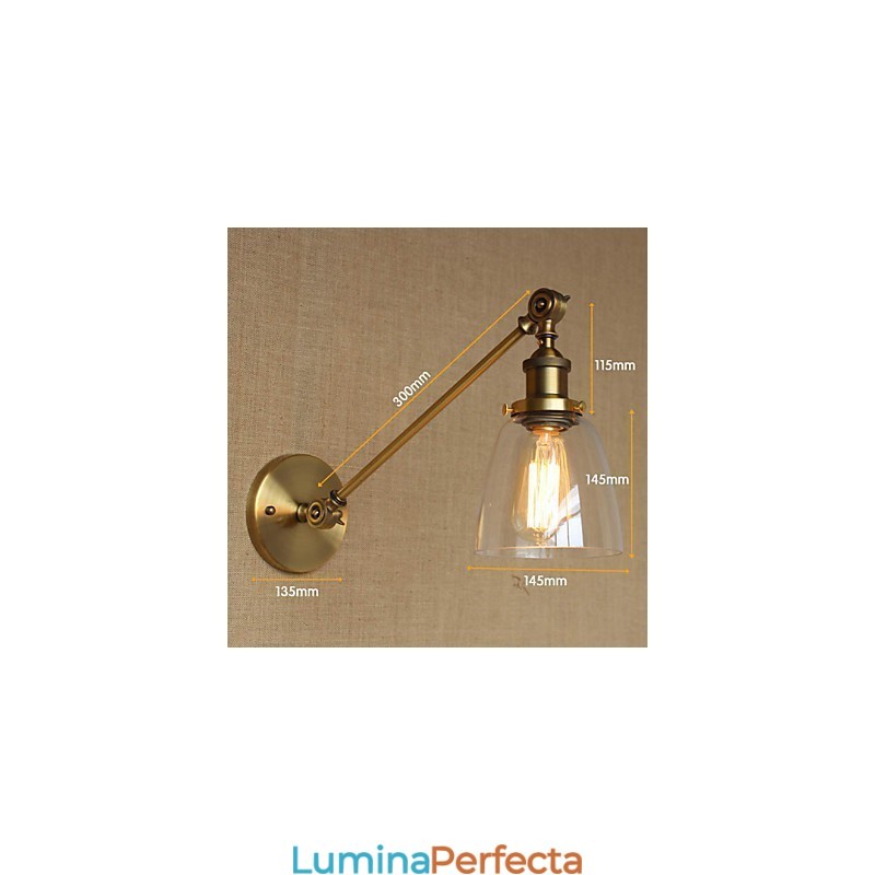 Lampă de perete pentru dormitor, sticlă de fier, bronz, alamă, stil retro, creativă americană