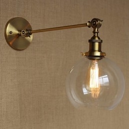 Lampă de perete pentru dormitor, sticlă de fier, bronz, alamă, stil retro, creativă americană