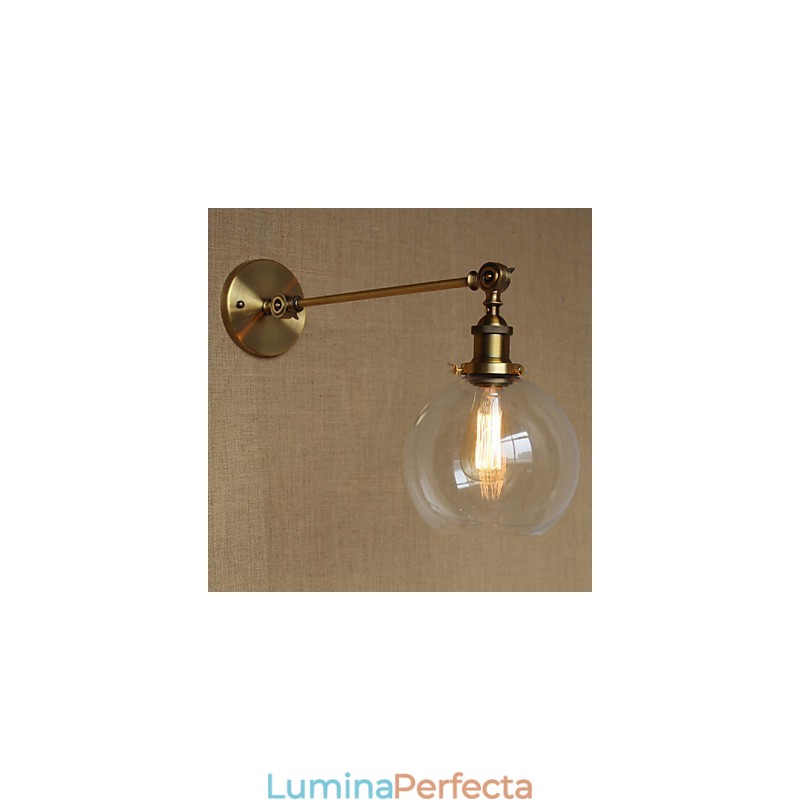 Lampă de perete pentru dormitor, sticlă de fier, bronz, alamă, stil retro, creativă americană