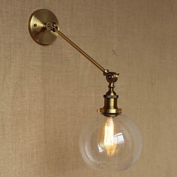 Lampă de perete pentru dormitor, sticlă de fier, bronz, alamă, stil retro, creativă americană