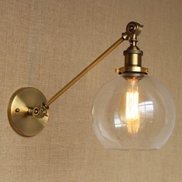 Lampă de perete pentru dormitor, sticlă de fier, bronz, alamă, stil retro, creativă americană