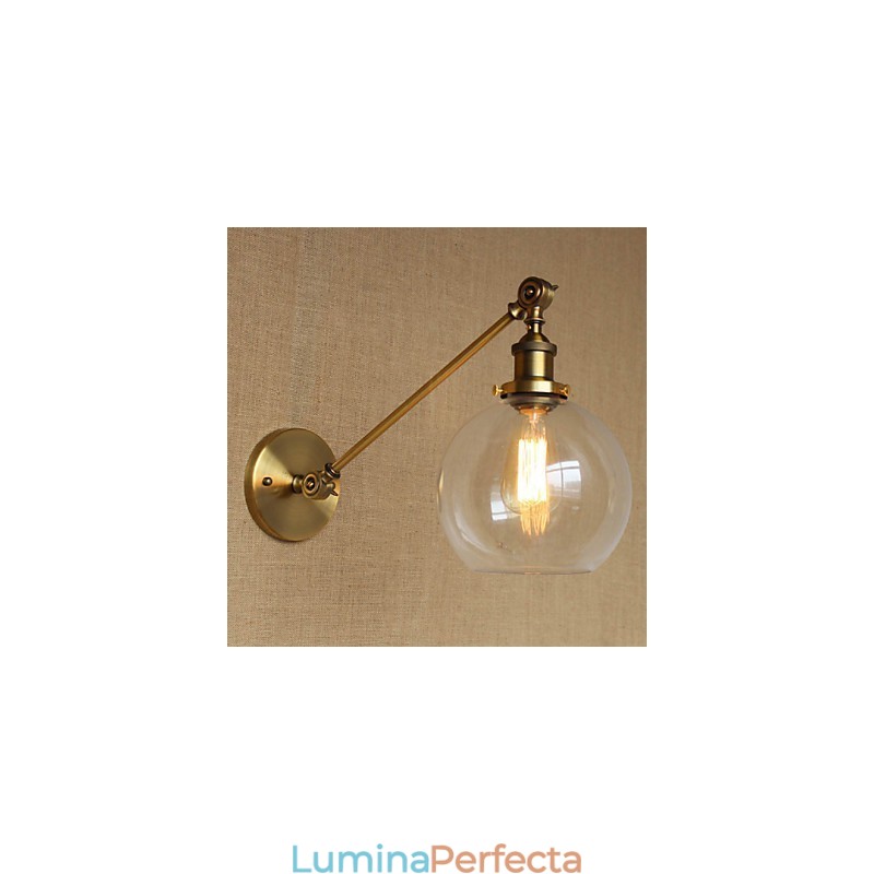 Lampă de perete pentru dormitor, sticlă de fier, bronz, alamă, stil retro, creativă americană