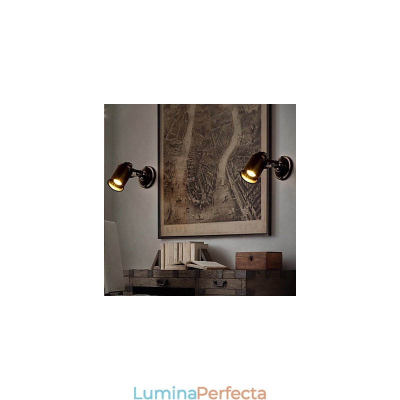 Aplică de perete vintage, industrial, negru, din fier forjat, iluminat de perete pentru coridor.