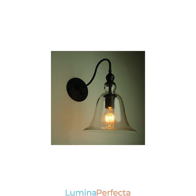 Aplica de perete vintage cu o lumina din otel si sticla