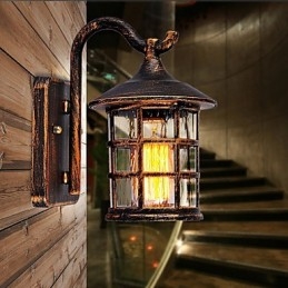 Aplică de perete de exterior, rezistentă la apă, din fier rustic, antic, lanternă de epocă, negru ruginit mat, aplice de perete pentru hol