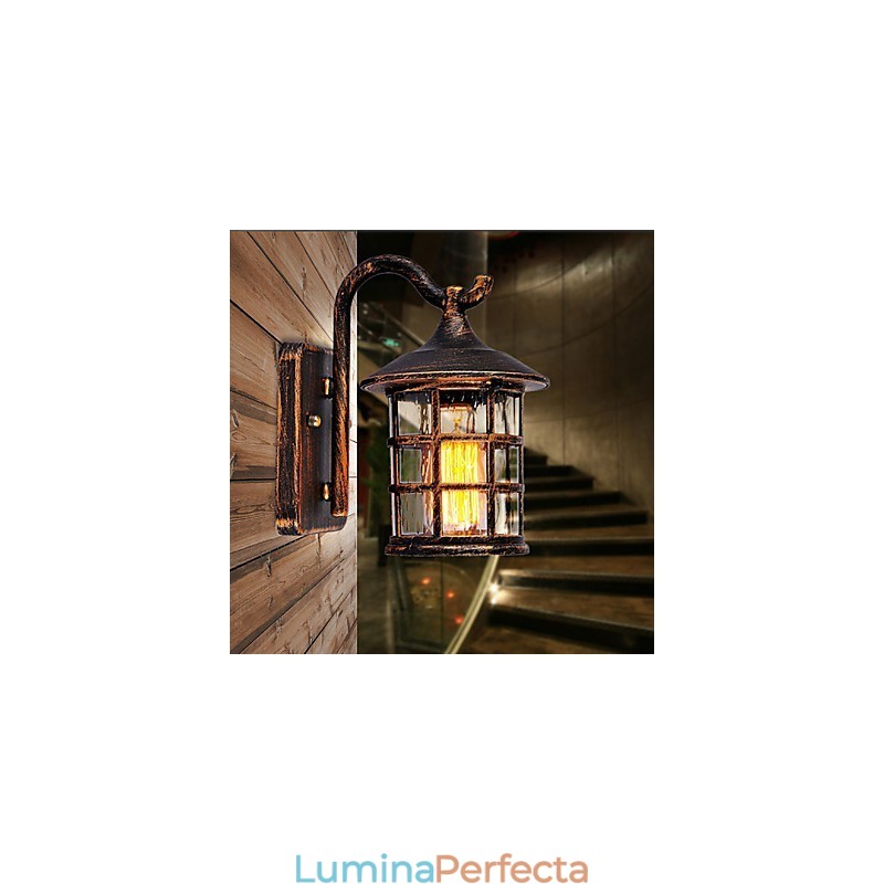 Aplică de perete de exterior, rezistentă la apă, din fier rustic, antic, lanternă de epocă, negru ruginit mat, aplice de perete pentru hol