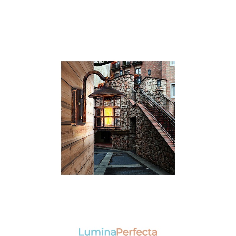 Aplică de perete de exterior, rezistentă la apă, din fier rustic, antic, lanternă de epocă, negru ruginit mat, aplice de perete pentru hol