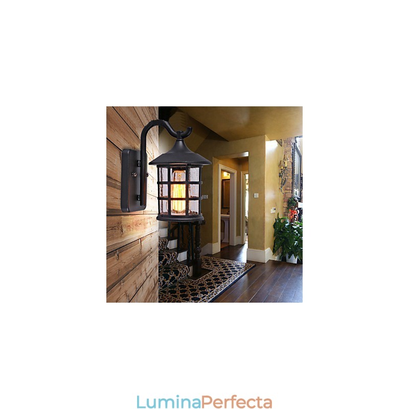 Aplică de perete de exterior, rezistentă la apă, din fier rustic, antic, lanternă de epocă, negru ruginit mat, aplice de perete pentru hol