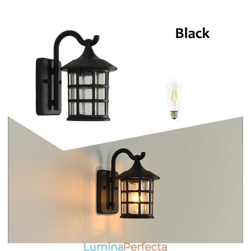Aplică de perete de exterior, rezistentă la apă, din fier rustic, antic, lanternă de epocă, negru ruginit mat, aplice de perete pentru hol