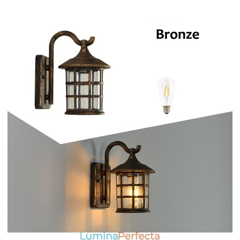Aplică de perete de exterior, rezistentă la apă, din fier rustic, antic, lanternă de epocă, negru ruginit mat, aplice de perete pentru hol