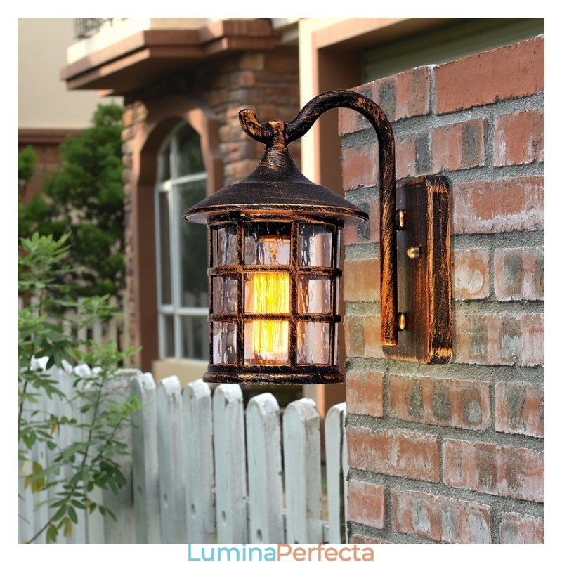 Aplică de perete de exterior, rezistentă la apă, din fier rustic, antic, lanternă de epocă, negru ruginit mat, aplice de perete pentru hol