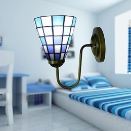 15CM Vitraliu Contemporan Si Contractat Lampa Perete Inn Patrate Albastre Si Albe Lumini