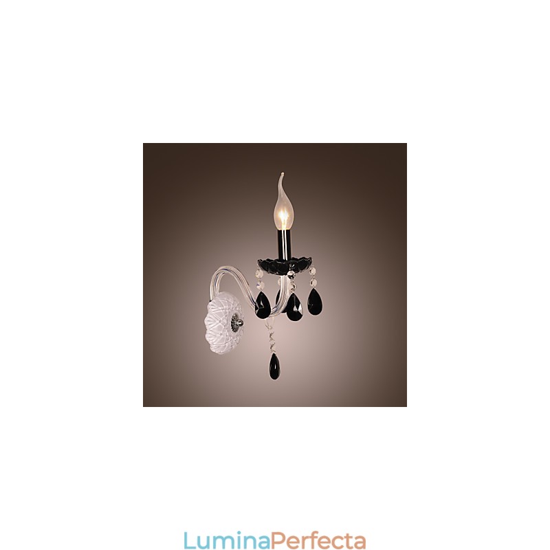 Aplica de perete din cristal negru cu bec lumanare
