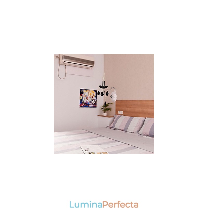 Aplica de perete din cristal negru cu bec lumanare