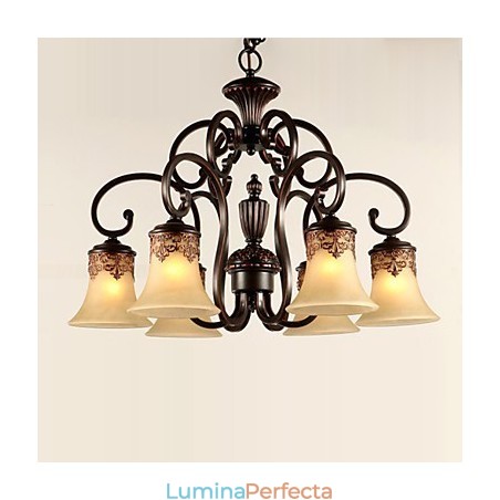Candelabru Pandantiv 6 Lumini Abajur Jos Vintage Country Metal+Sticlă Candelabru Pandantiv 6 Lumini Abajur Jos Vintage Country Metal+Sticlă