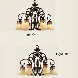 Candelabru Pandantiv 6 Lumini Abajur Jos Vintage Country Metal+Sticlă