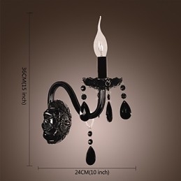 Aplica de perete din cristal negru cu bec lumanare