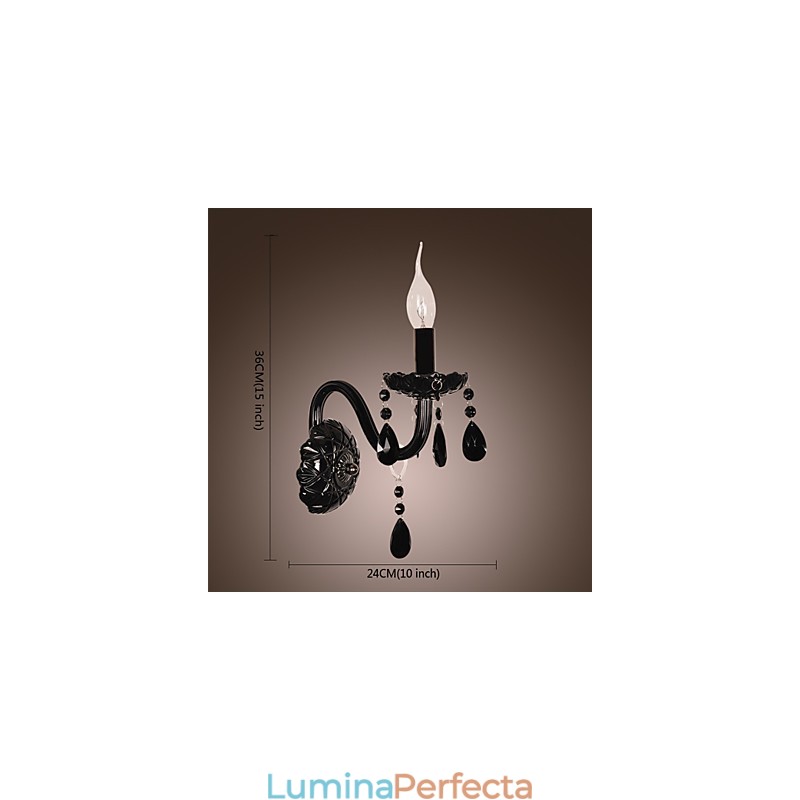Aplica de perete din cristal negru cu bec lumanare