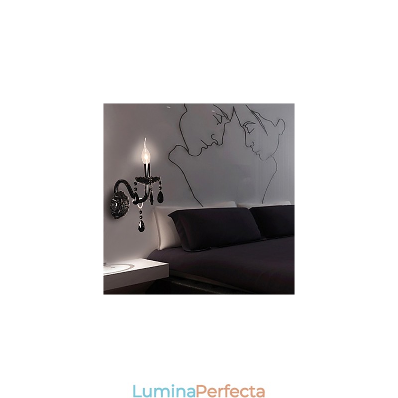 Aplica de perete din cristal negru cu bec lumanare