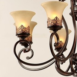 Candelabru Pandantiv 6 Lumini Abajur Jos Vintage Country Metal+Sticlă