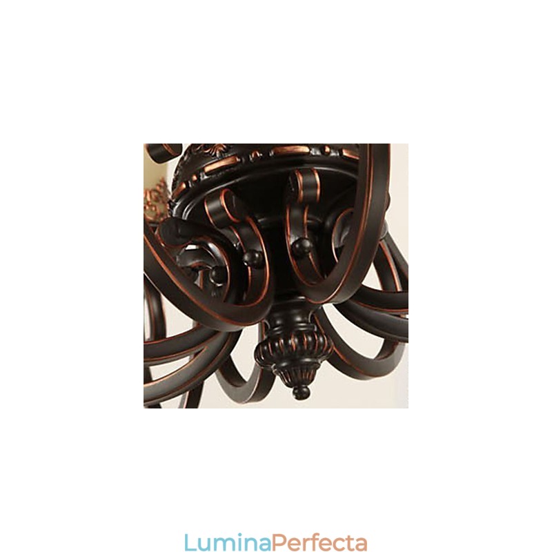 Candelabru Pandantiv 6 Lumini Abajur Jos Vintage Country Metal+Sticlă