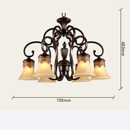 Candelabru Pandantiv 6 Lumini Abajur Jos Vintage Country Metal+Sticlă