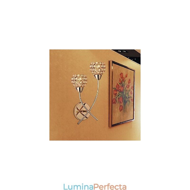 Aplic de perete auriu de cristal cu 2 lumini