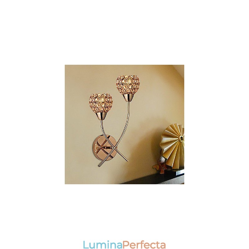 Aplic de perete auriu de cristal cu 2 lumini