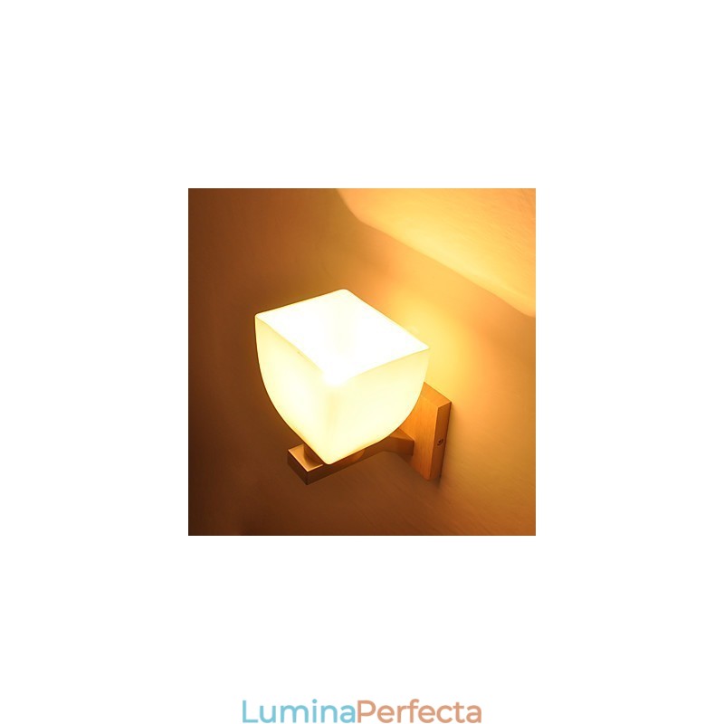 Lampă de perete simplă Lampă de birou de noptieră cu abajur din sticlă și lemn masiv pentru dormitor, comodă, sufragerie, cameră bebeluș, cămin colegiu, măsuță de cafea, bibliotecă