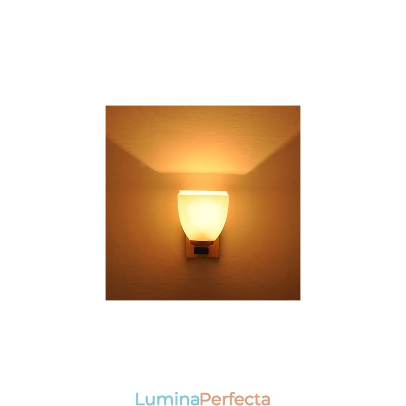 Lampă de perete simplă Lampă de birou de noptieră cu abajur din sticlă și lemn masiv pentru dormitor, comodă, sufragerie, cameră bebeluș, cămin colegiu, măsuță de cafea, bibliotecă