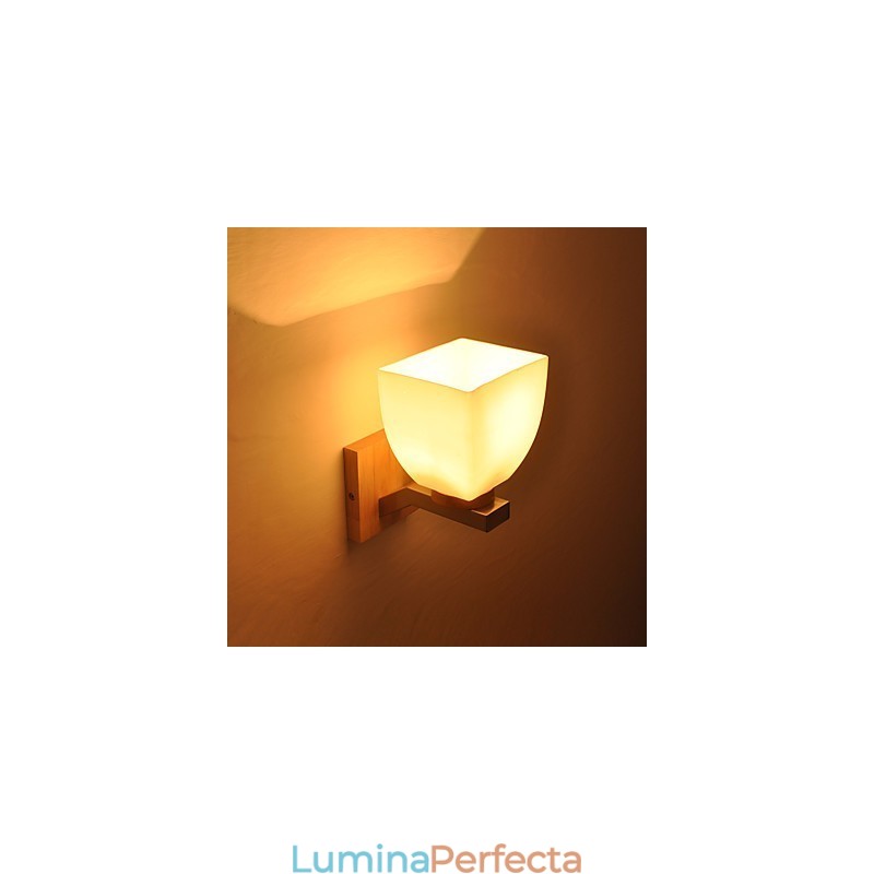 Lampă de perete simplă Lampă de birou de noptieră cu abajur din sticlă și lemn masiv pentru dormitor, comodă, sufragerie, cameră bebeluș, cămin colegiu, măsuță de cafea, bibliotecă