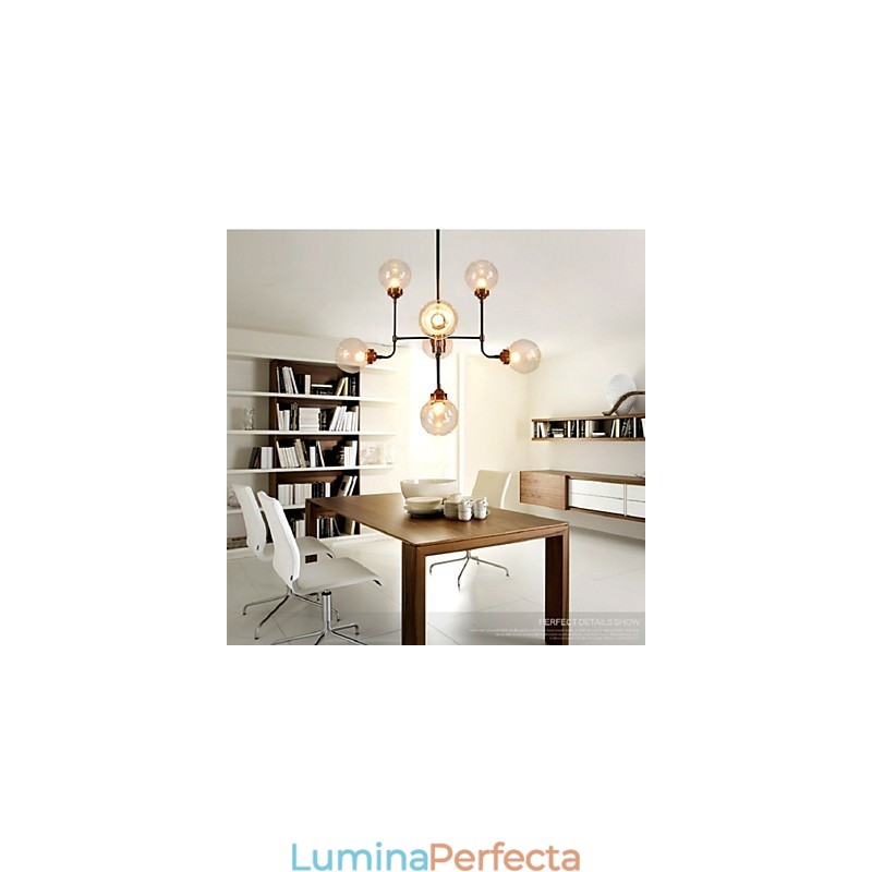 Candelabru modern, creativ din fier forjat, refacerea modurilor antice Bile de sticlă Fasole magică moleculară Droplight