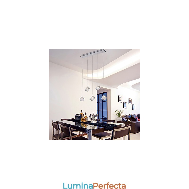 Lampă suspendată modernă, contemporană, din cristal, cromat