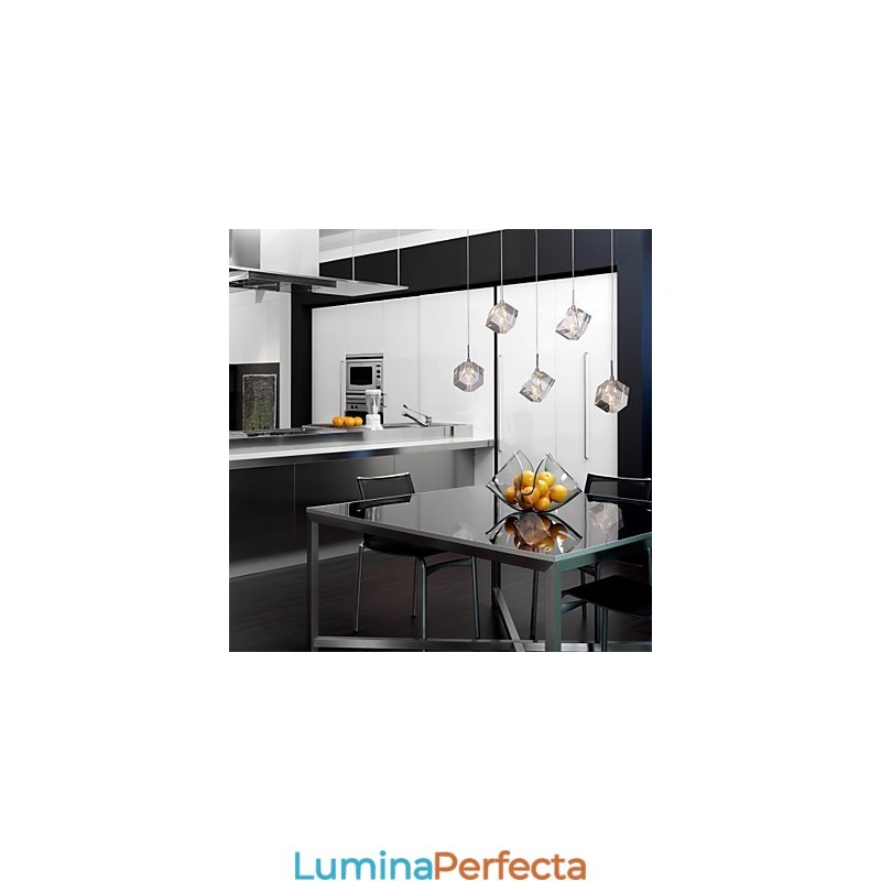 Lampă suspendată modernă, contemporană, din cristal, cromat