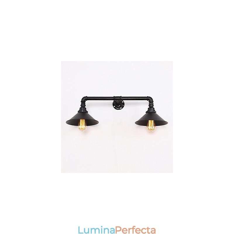 Aplice Industriale Vintage De Perete Abajur De Metal Negru Restaurant Cafe Bar Decor Iluminat Cu Finisaj Vopsit 2 Lumini