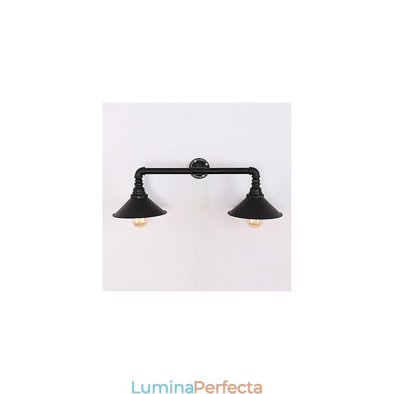 Aplice Industriale Vintage De Perete Abajur De Metal Negru Restaurant Cafe Bar Decor Iluminat Cu Finisaj Vopsit 2 Lumini