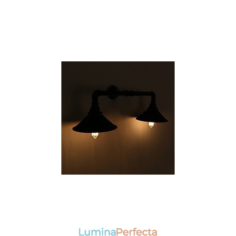 Aplice Industriale Vintage De Perete Abajur De Metal Negru Restaurant Cafe Bar Decor Iluminat Cu Finisaj Vopsit 2 Lumini