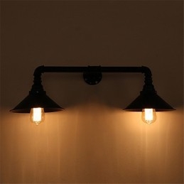 Aplice Industriale Vintage De Perete Abajur De Metal Negru Restaurant Cafe Bar Decor Iluminat Cu Finisaj Vopsit 2 Lumini