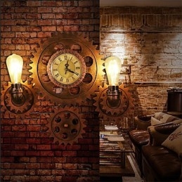 Applique industriale de epocă Forma roată din lemn Lumini rotative creative Restaurant Cafe Bar Iluminat decorativ